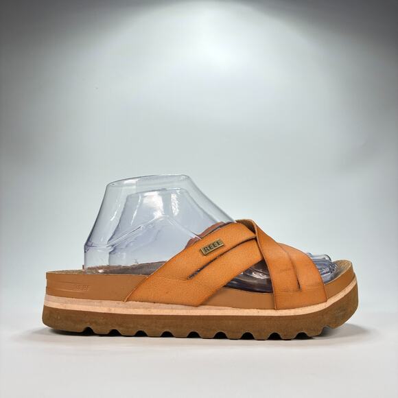 Reef Cushion Bloom Hi Light Brown Platform Leather Comfort Sandals Womens Size 9 - Picture 1 of 10